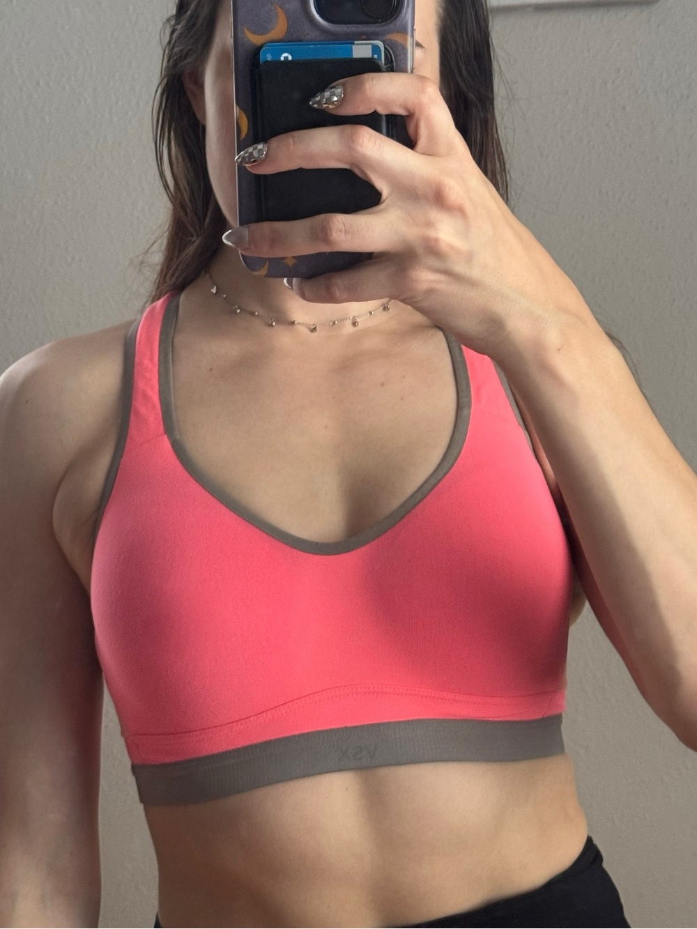 Victoria's Secret Coral Pink Sports Bra with Gray Trim